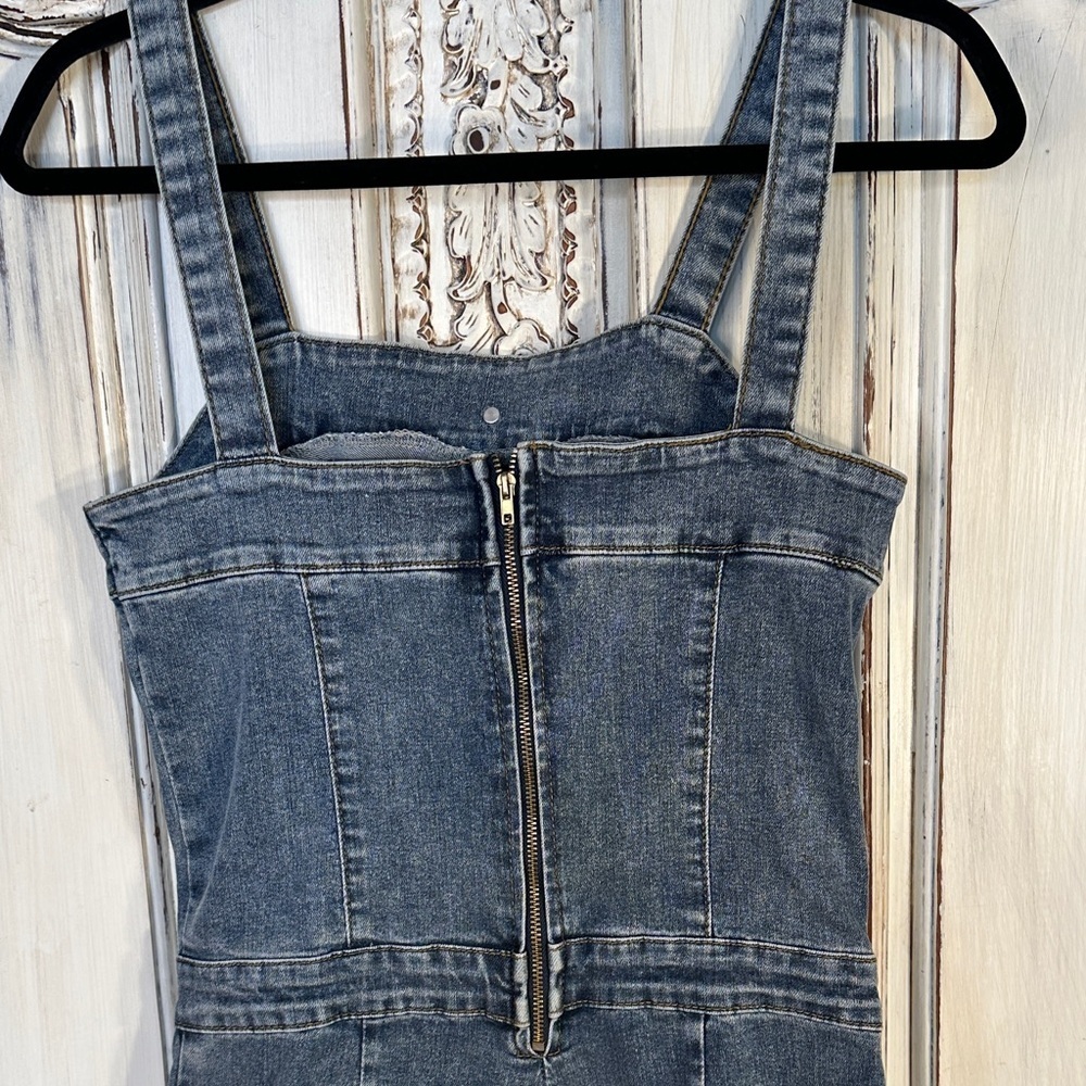 Retro Groovy Medium Wash Denim Strap Jumpsuit - Picture 7 of 13
